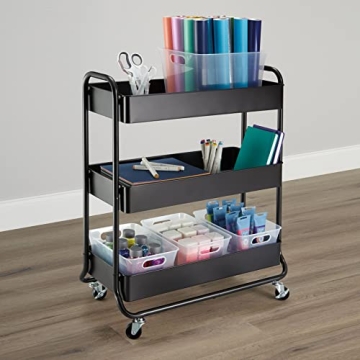 Simply Tidy Hudson Black 3-Tier Metal Rolling Cart - Versatile Storage