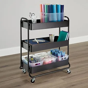 Simply Tidy Hudson Black 3-Tier Metal Rolling Cart - Versatile Storage