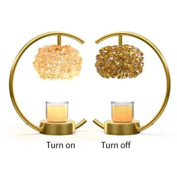 Yeuslor Bronze Candle Warmer Lamp for Jar Candles with Adjustable Brightness＆Timer，Handcrafted Crystal＆Wooden Base,Candle Lamp Luxurious Design+2Bulbs,Home Decoration Electric Candle lamp(C-Shaped)