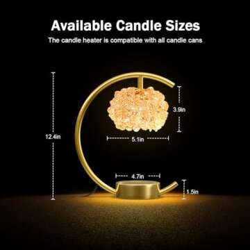 Yeuslor Bronze Candle Warmer Lamp for Jar Candles with Adjustable Brightness＆Timer，Handcrafted Crystal＆Wooden Base,Candle Lamp Luxurious Design+2Bulbs,Home Decoration Electric Candle lamp(C-Shaped)