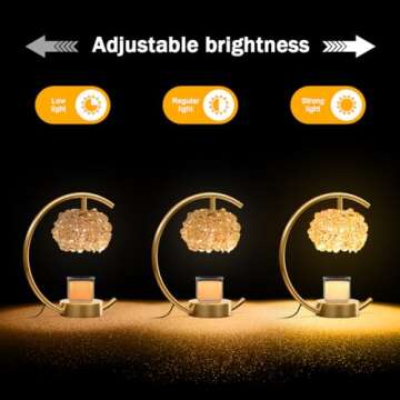 Yeuslor Bronze Candle Warmer Lamp for Jar Candles with Adjustable Brightness＆Timer，Handcrafted Crystal＆Wooden Base,Candle Lamp Luxurious Design+2Bulbs,Home Decoration Electric Candle lamp(C-Shaped)