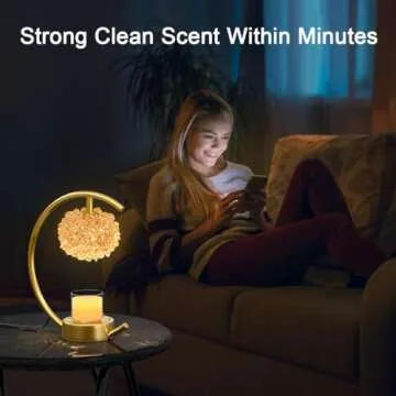 Yeuslor Bronze Candle Warmer Lamp for Jar Candles with Adjustable Brightness＆Timer，Handcrafted Crystal＆Wooden Base,Candle Lamp Luxurious Design+2Bulbs,Home Decoration Electric Candle lamp(C-Shaped)