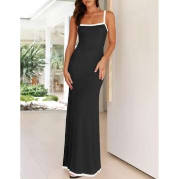 ZESICA Women's Summer Spaghetti Straps Maxi Dress Sleeveless Square Neck Lightweight Long Beach Dresses,Black,Small