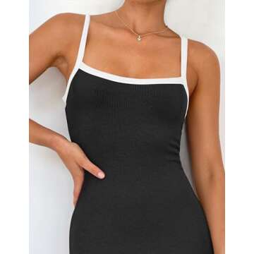 ZESICA Women's Summer Spaghetti Straps Maxi Dress Sleeveless Square Neck Lightweight Long Beach Dresses,Black,Small