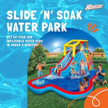 Banzai Inflatable Pool Water Slide, Blow Up Backyard Splash House, Slide N’ Soak
