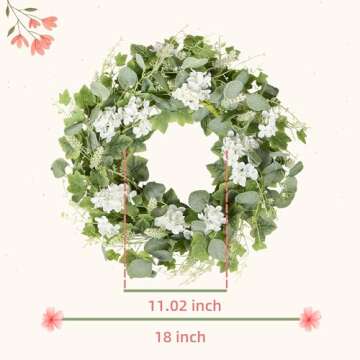 YNYLCHMX 18" Spring Wreaths for Front Door Summer Wreath with White Flowers Grapevines Green Eucalyp...