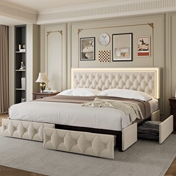 Stylish Keyluv Queen LED Bed Frame with Storage Drawers