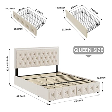Stylish Keyluv Queen LED Bed Frame with Storage Drawers