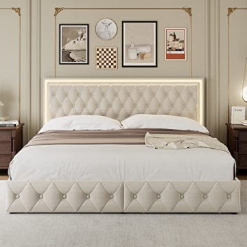 Stylish Keyluv Queen LED Bed Frame with Storage Drawers