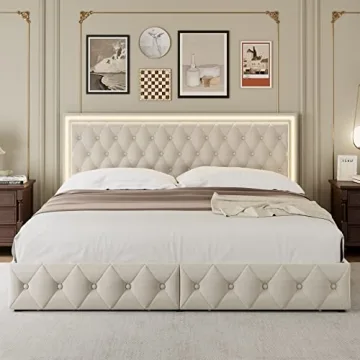 Stylish Keyluv Queen LED Bed Frame with Storage Drawers