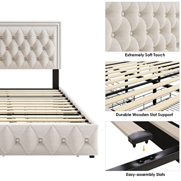 Stylish Keyluv Queen LED Bed Frame with Storage Drawers