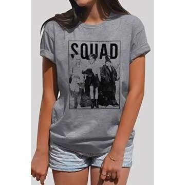 Halloween Shirts for Women Halloween Squad T-Shirt Funny Sanderson Sisters Graphic Tee Casual Fall Tee Tops Grey