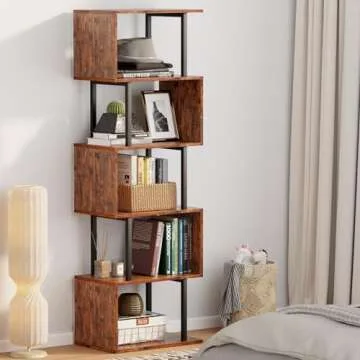 Furologee 6-Tier Bookshelf - Tall S-Shaped Geometric Design for Home and Office