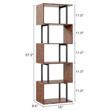 Furologee Stylish S-Shaped 6-Tier Bookshelf for Home