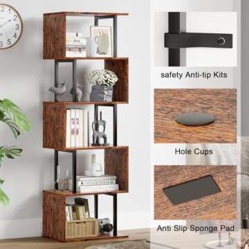Furologee Stylish S-Shaped 6-Tier Bookshelf for Home