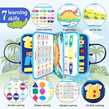 Busy Board Toys for Toddlers, Montessori Toys Gifts for 3-5 Year Old Boys & Girls, Preschool Toddler Activities Educational Travel Toy Learning Basic Dress Skills