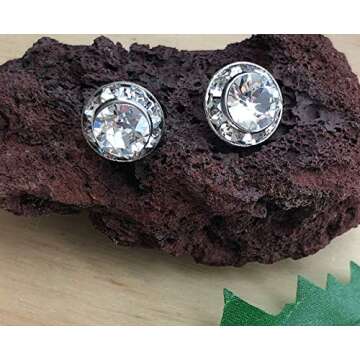 PammyJ 11mm Round Crystal Earrings (Clear)