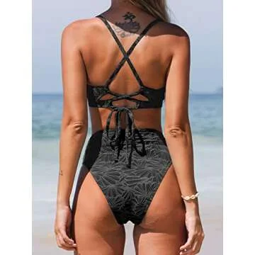 CUPSHE Women's High Waisted V Neck Bikini Set in Black