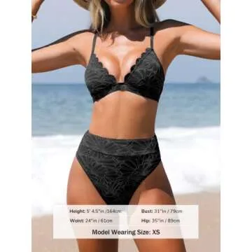 CUPSHE Women's V Neck High Waisted Bikini Set Black