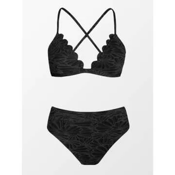 CUPSHE Women's V Neck High Waisted Bikini Set Black
