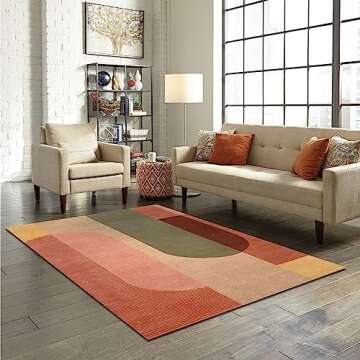 Boho Colorful Geometric Area Rug, Retro Pink Orange Rectangle Large Printed Rugs, Indoor Non-Slip Kids Rugs Machine Washable Carpet for Bedroom Living Room Front Entrance Floor Decor 5x8ft