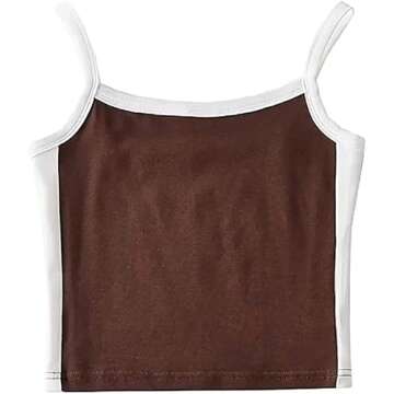 Faretumiya Women Strappy Square Neck Tank Top Color Block Sleeveless Cropped Cami Y2k Egirl Crop Vest Shirt Streetwear（Brown，Small）
