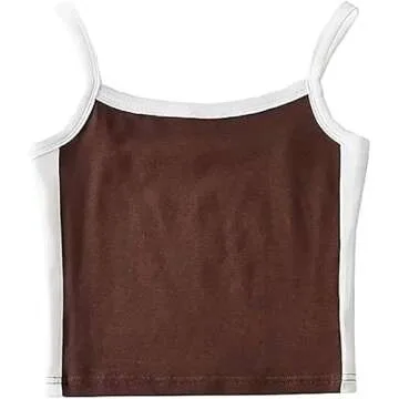 Faretumiya Women Strappy Square Neck Tank Top Color Block Sleeveless Cropped Cami Y2k Egirl Crop Vest Shirt Streetwear（Brown，Small）
