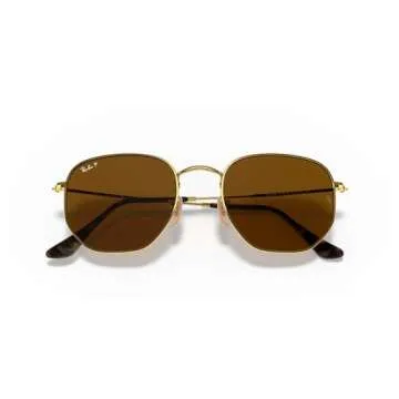 Ray-Ban RB3548N Hexagonal Flat Lens Sunglasses, Gold/Polarized B-15 Brown, 54 mm
