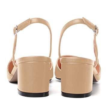 AMBELIGHT Women's Low Heel Matte Slingback Square Toe 2 Inch Dress Chunky Buckle Two Tone Evening Pumps Shoes Black Beige Size 8 - Tacones de Mujer