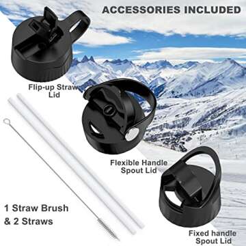 Koeka Half Gallon/64OZ Insulated Steel Water Bottle with Handle and Straw, Double Walled & Three Lids, Wide Mouth Vacuum Insulated Leak Proof Stainless Water Bottle (Classic White)