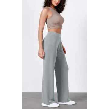ODODOS Women's Modal Soft Wide Leg Pants Elastic High Waist Casual Lounge Relaxed Pants with Pockets - 27" Inseam, Grey Blue, X-Small