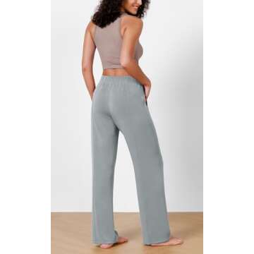 ODODOS Women's Modal Soft Wide Leg Pants Elastic High Waist Casual Lounge Relaxed Pants with Pockets - 27" Inseam, Grey Blue, X-Small