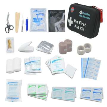 Pet First Aid Kit for Dogs & Cats | First Aid Bag for All Pets and Animals | Perfect for Travel Emergencies with Pet First Aid Guide Book and Instructions | Certified Pet Friendly
