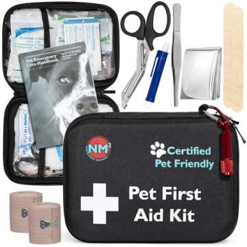 Pet First Aid Kit for Dogs & Cats | First Aid Bag for All Pets and Animals | Perfect for Travel Emergencies with Pet First Aid Guide Book and Instructions | Certified Pet Friendly