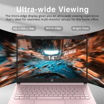 HP 2021 Stream 14" HD SVA Laptop Computer, Intel Celeron N4000 Processor, 4GB RAM, 64GB eMMC Flash Memory, Webcam, 1-Year Office, Intel UHD Graphics 600, Win 10S, Rose Pink, 32GB SnowBell USB Card
