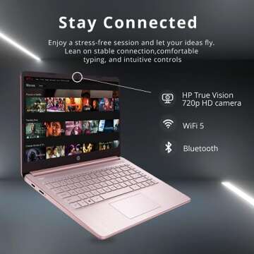 HP 2021 Stream 14" HD SVA Laptop Computer, Intel Celeron N4000 Processor, 4GB RAM, 64GB eMMC Flash Memory, Webcam, 1-Year Office, Intel UHD Graphics 600, Win 10S, Rose Pink, 32GB SnowBell USB Card