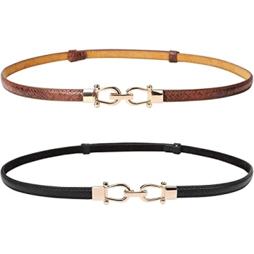 JASGOOD 2 Pack Leather Skinny Women Belts - Adjustable & Stylish