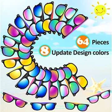 Kids Sunglasses Party Favors - 64 Pack Neon Eyewear in Bulk with UV400 Protection