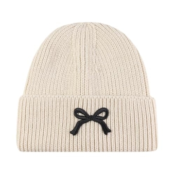 Women Bow Beanie Hat Winter Warm Knit Hats 2024 Cute Embroidery Bowknot Caps Streetwear