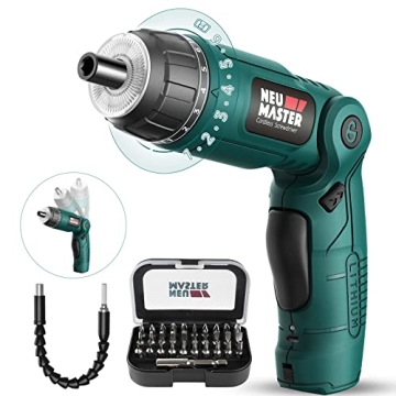 NEU MASTER Cordless Screwdriver, 4V Electric Screwdriver Rechargeable Power Screwdriver With Pivotin...