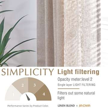JINCHAN Linen Blend Curtains - Light Filtering Window Drapes