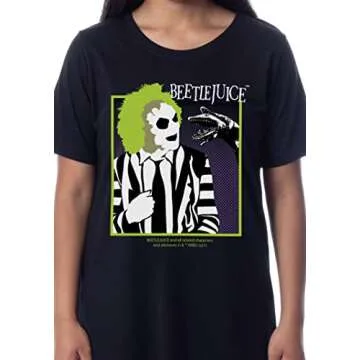 INTIMO Beetlejuice Womens' Minimalist Character Logo Nightgown Sleep Pajama Shirt (Medium) Black