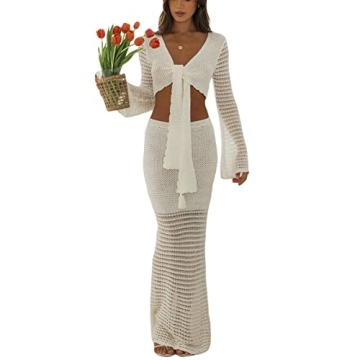 Stylish Women's Crochet Knit 2 Piece Skirt Set