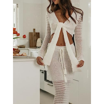 Stylish Women's Crochet Knit 2 Piece Skirt Set