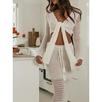 Stylish Women's Crochet Knit 2 Piece Skirt Set