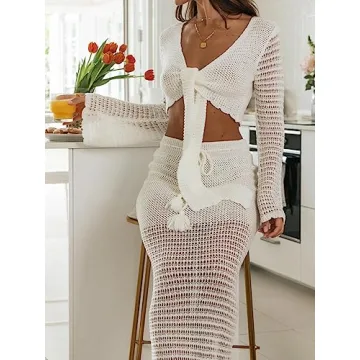 Stylish Women's Crochet Knit 2 Piece Skirt Set