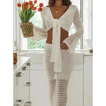 Stylish Women's Crochet Knit 2 Piece Skirt Set