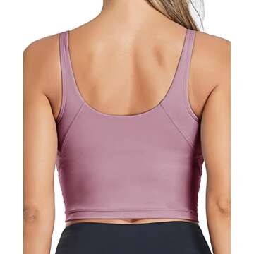 Oalka Sports Bra Womens Longline Padded Crop Tank Yoga Bras Workout Fitness Top Lavender Mist L