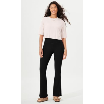 ODODOS Cloud Feeling Flared Yoga Pants with Back Pocket for Women, High Waist Casual Bootleg Lounge Pants, 30" Inseam, Black, Large