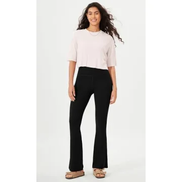 ODODOS Cloud Feeling Flared Yoga Pants with Back Pocket for Women, High Waist Casual Bootleg Lounge Pants, 30" Inseam, Black, Large